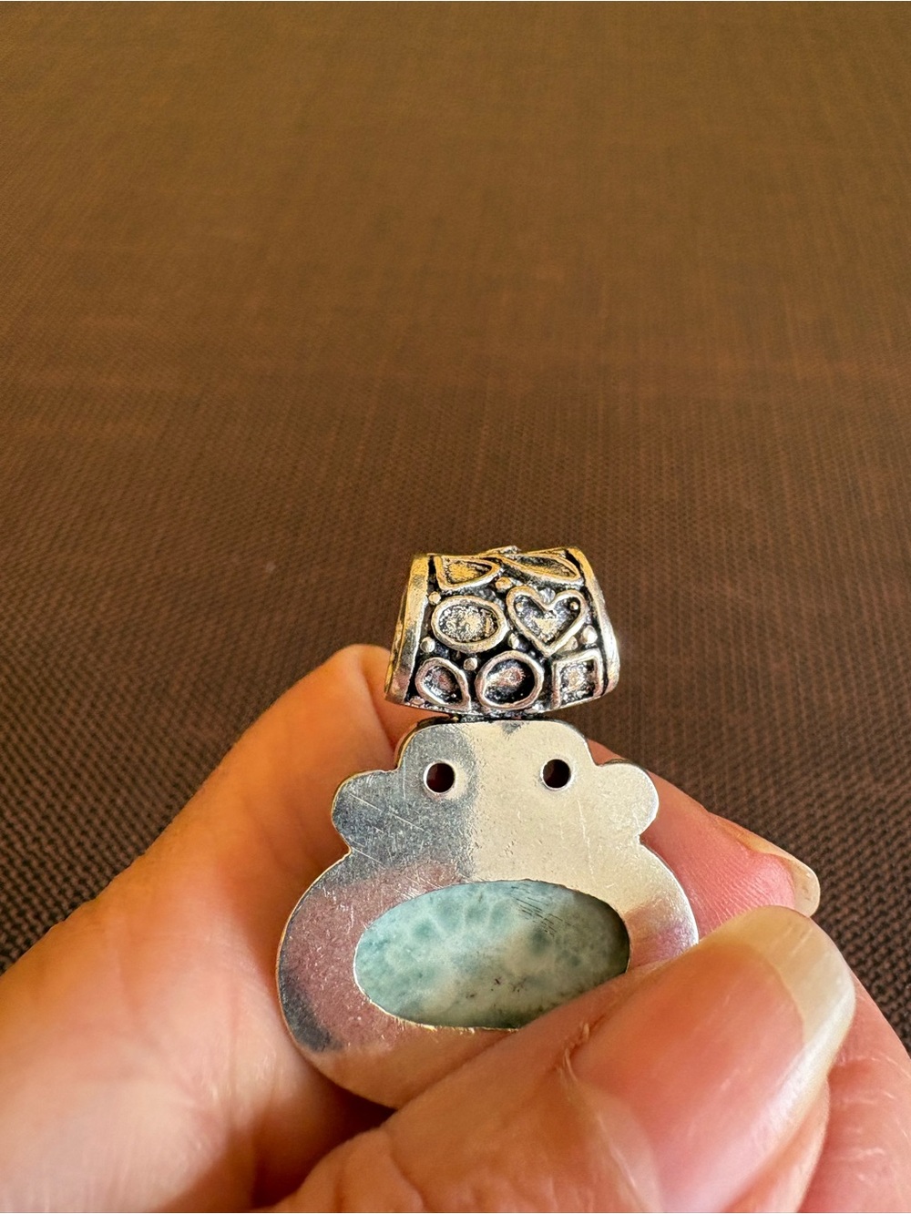 New! 925 Sterling Silver Overlay Larimar & Red Coral Multi Gemstone Pendant - Picture 15 of 15